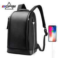 BOPAI Shell Shape Business Mens Office Work Backpack USB Charge Cool Male Leather Daypack Backpack Mens Shoulder Bags for Work
