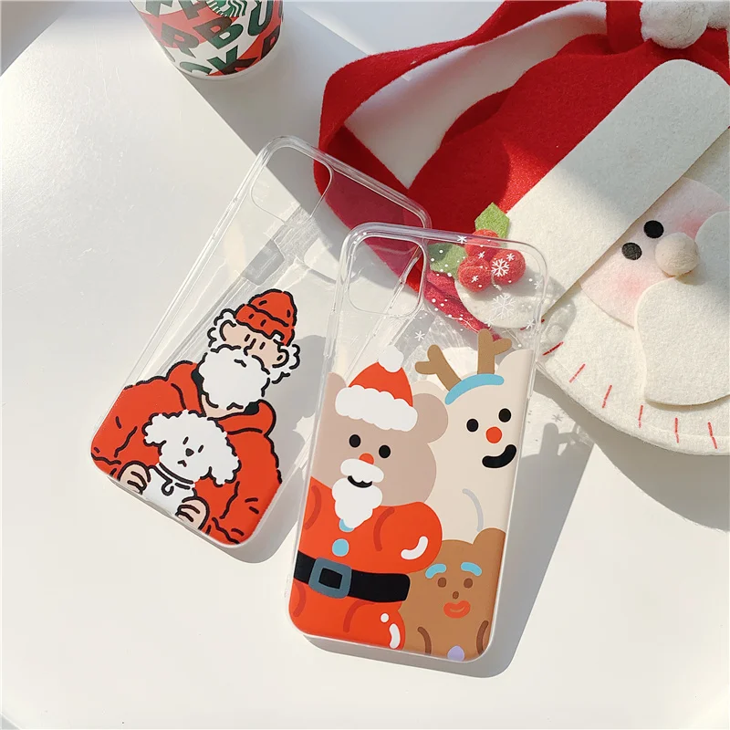 Santa Claus Christmas deer snowman case for iphone 8Plus 8 7 Plus 11 Pro x xs max pretty red dress transparent elk soft cover |