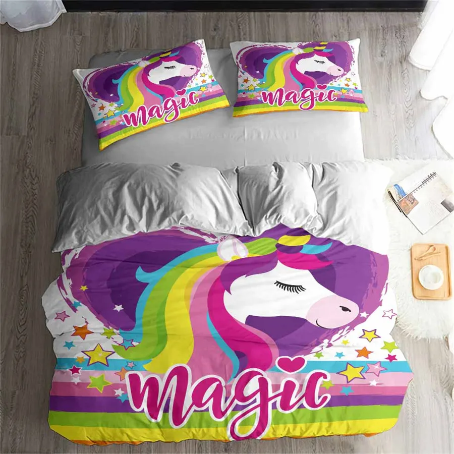 

HELENGILI 3D Bedding Set Unicorn Print Duvet cover set lifelike bedclothes with pillowcase bed set home Textiles #DJS-14