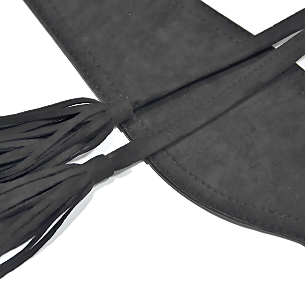 

Fashion Women Solid Color Faux Leather Tassel Bow Tie Wide Belt Corset Waistband