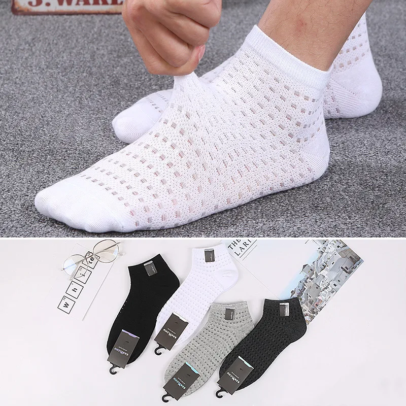 Jeseca Summer Thin Mesh Fishnet Men's Socks Casual Male Breathable No Show Socks for Man Solid Black Gray White Short Sock Gifts