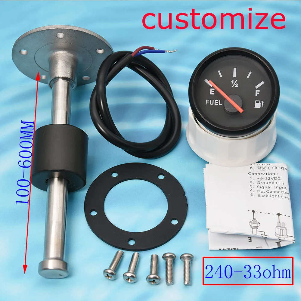 

Датчик уровня топлива 100-600 мм с датчиком уровня топлива 52 мм,-33 Ом, датчик уровня судового топлива, датчик отправителя с красной подсветкой, т...
