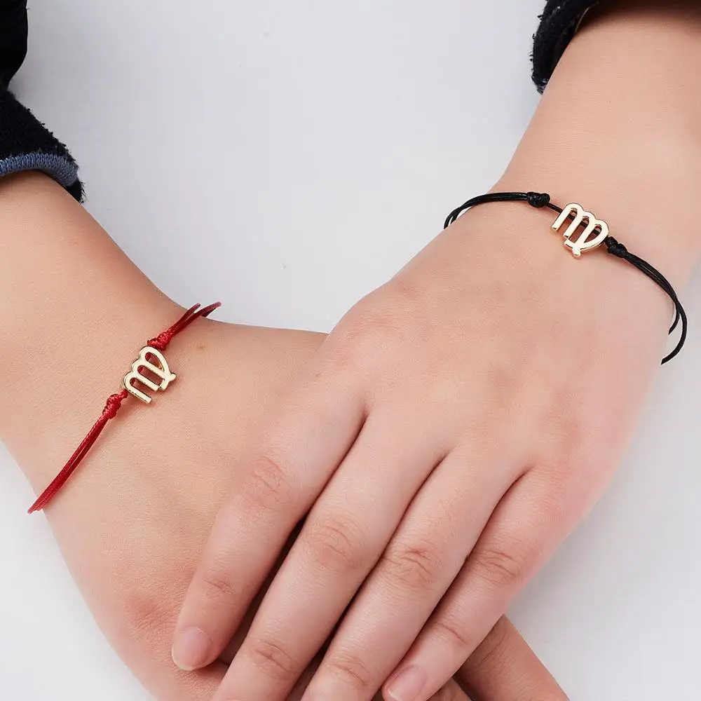 12 Constellation Zodiac Sign Red Black Braided Rope Counple Bracelets Leo Libra Woven Bracelet Trendy Jewelry For Men Women Gift | Украшения