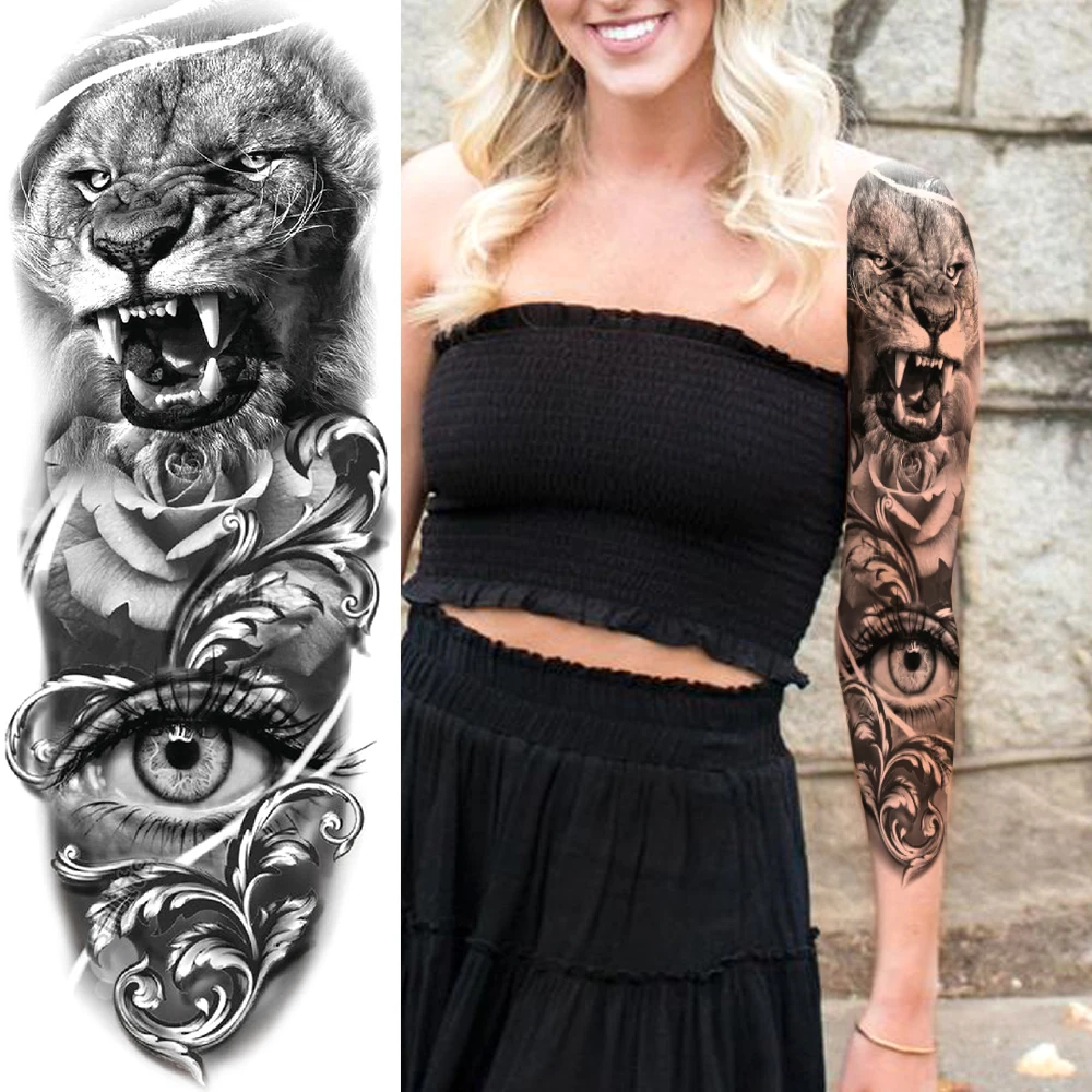 

Black Roar Tiger flower Temporary Tattoos For Men Women Body Art Full Arm Leg Sleeve Tatoo Waterproof Fake Tattoo Stickers DIY