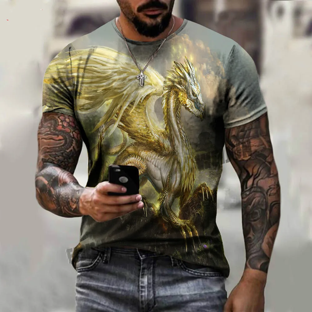 

2021 Summer Oriental Kylin Short Sleeve T-shirt 3D Printing T-shirt Casual Breathable T-shirt Polyester Material
