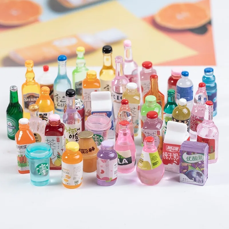 

wholesale Dollhouse Miniature Resin Bottles Simulation Wine Bottle beer Drinks coffee cup Toys Doll house Kitchen Accessories