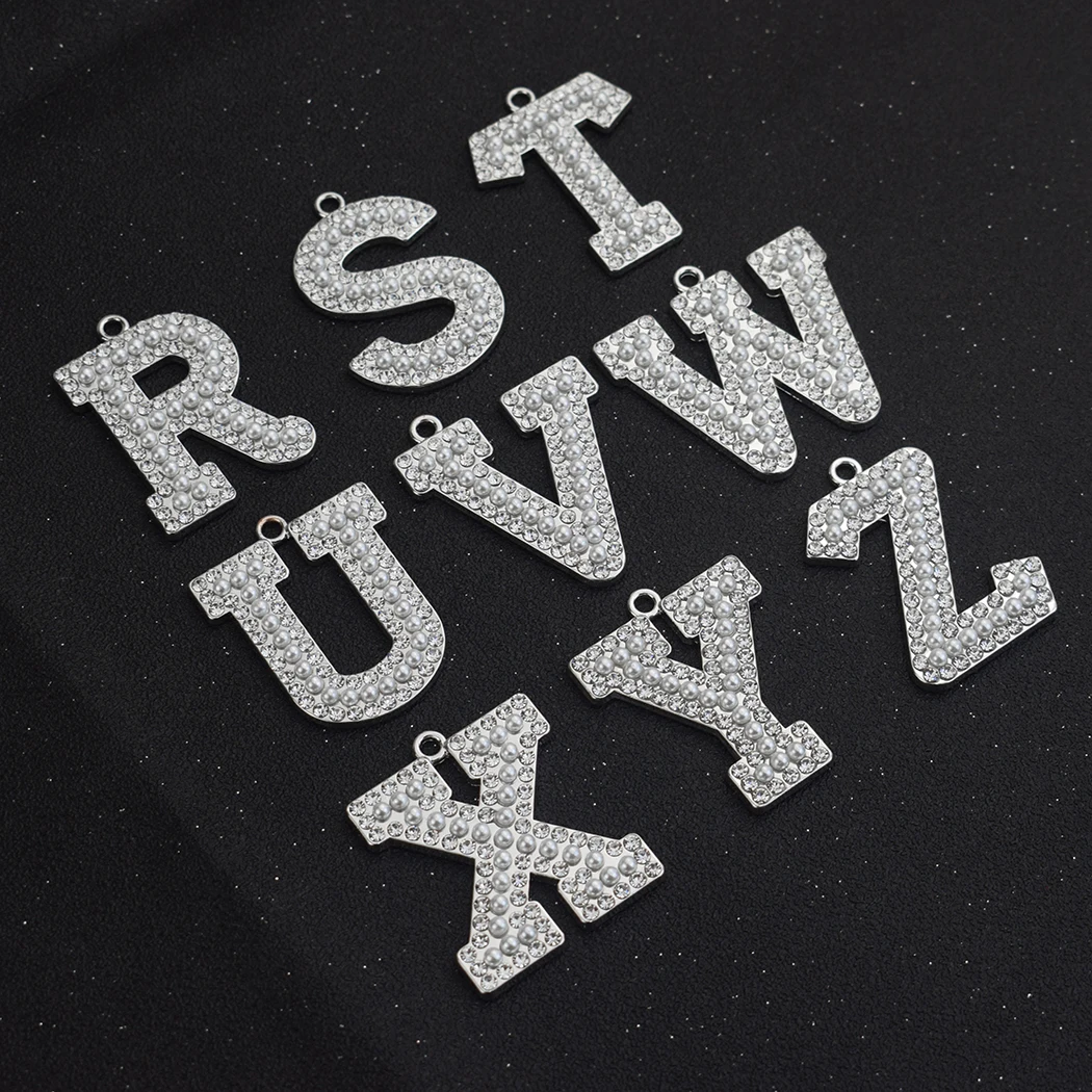 New Arrival 26 Letters A-Z Simulated Pearls Keychain Fashion Stainless Steel Keyrings For Women Couples Rhinestones Jewelry Gift | Украшения