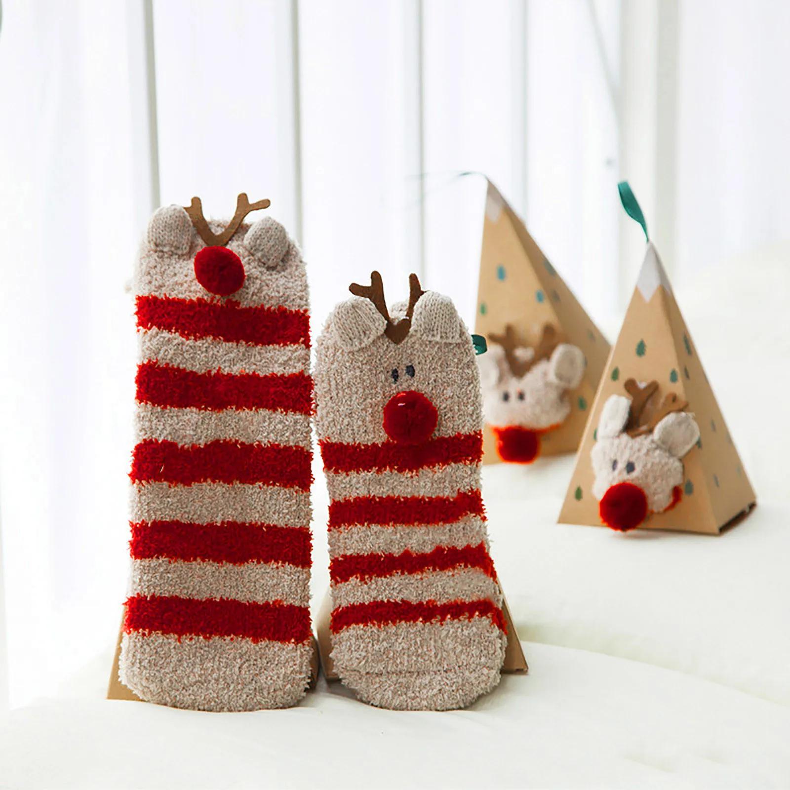 Подарок на Рождество носки милые теплые пушистые мягкие бархатные термо спящие