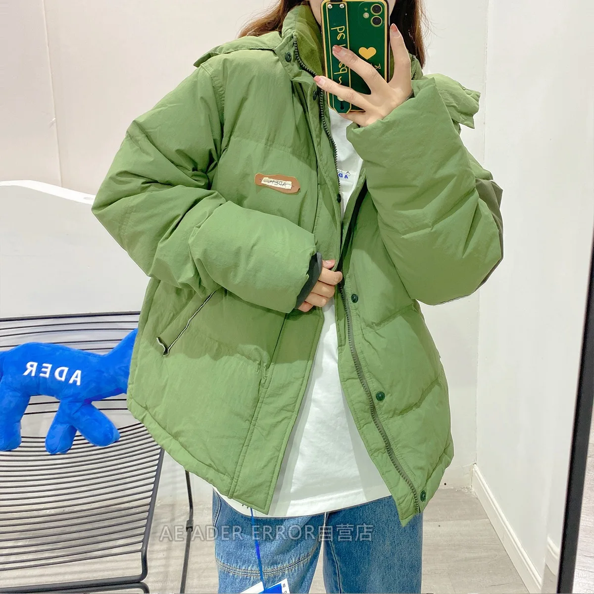 ADER ERROR Korean autumn/winter unisex white duck down jacket high quality 1:1 zipper hooded jacket loose hooded down jacket top