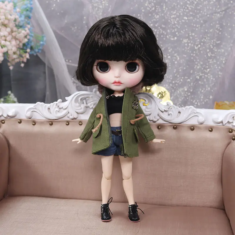 set Blyth кукла белая кожа соединение тела черные волосы ручная роспись лица панели, длинные ресницы и сонный глаз. NO. BL950 - Цвет: set