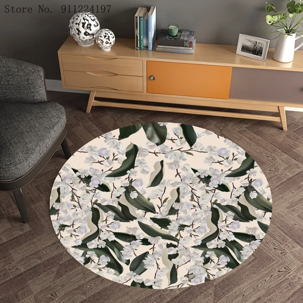

Green Leaf Flower Print Round Carpet Table Carpet Northern Europe Round Area Rugs Parlor Bedroom Anti-slip Floor Mat Home Decor