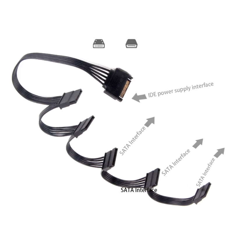 

4 Pin IDE to 5 x 15 Pin SATA Power Y-Cable Adapter Splitter