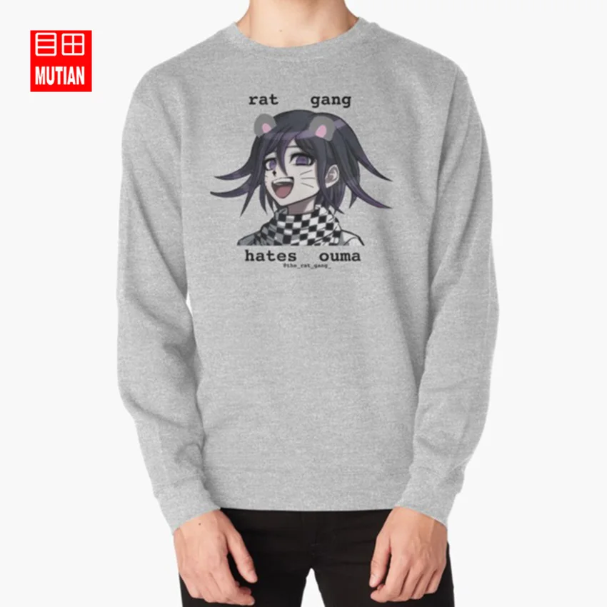 Толстовка с капюшоном с надписью «Rat» и надписью ouma, danganronpa kokichi ouma dr rat - Цвет: grey-sweatshirt
