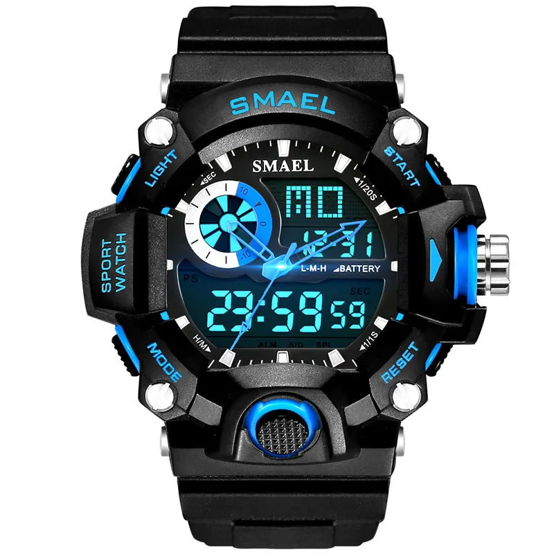 Black Blue SMAEL часы мужские военные армейские часы светодиодные цифровые мужские s спортивные наручные часы мужской подарок аналоговые ударные часы Relogio Masculino Reloj - Цвет: Black Blue