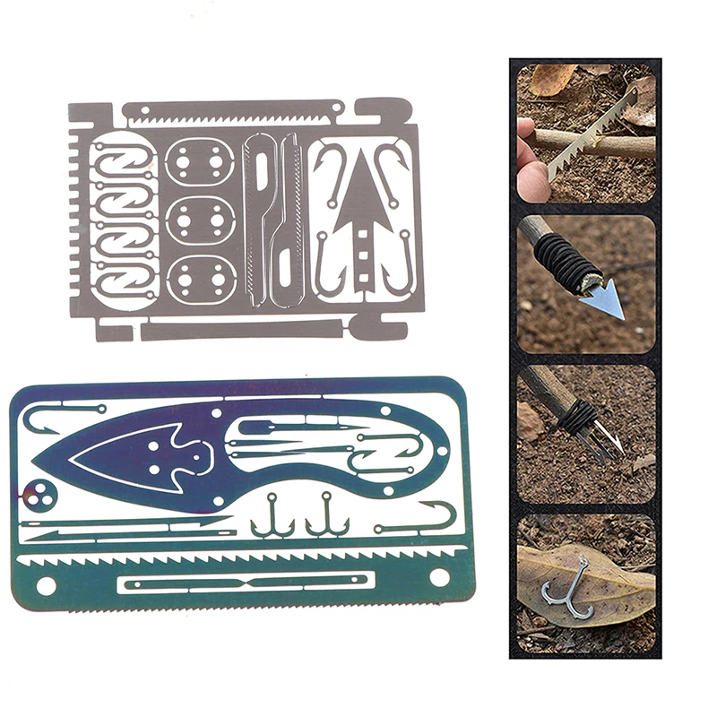 

Stainless Steel17 In 1 Camping Equipment Emergency Supplies Multifunctional Survival Tools Fishing Gear Hook Card EDC Tools