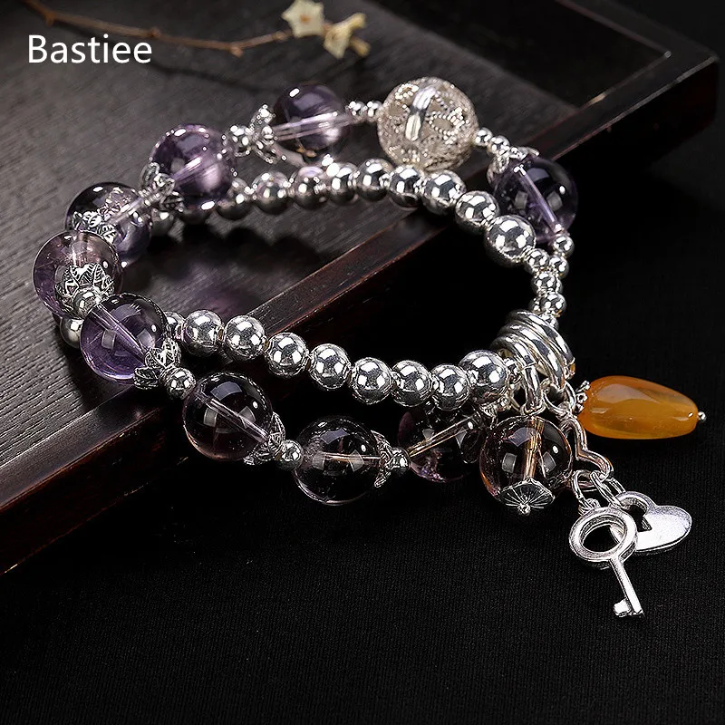 

Bastiee Natural Stone Crystal Bracelet For Women Amber Silver 925 Jewelry Bracelets Hmong Jewelry Luxury amethyst Beads