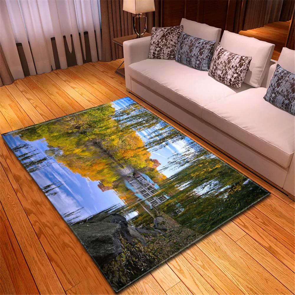 

3D Printed Landscape Sofa Area Rug Bedroom Floor Rug Doormat Flannel Non-slip Children Play Mat Rug Carpet for Living Room