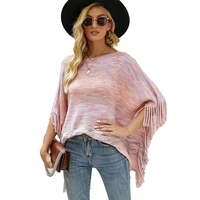 2021 fashion womens shawl cloak sweater new autumn casual hot sale round neck pullover solid color loose tassel sweater
