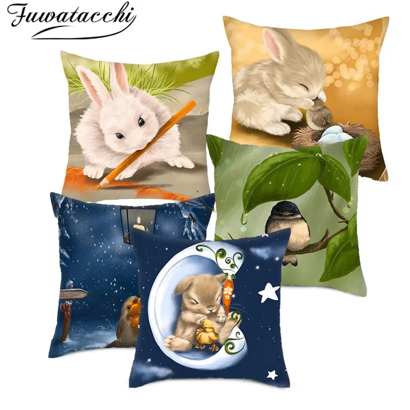 Fuwatacchi Cartoon Rabbit Cushion Cover Cute Panda Birds Animal Pillow for Home Sofa Decorative Cases 45x45cm New | Дом и сад