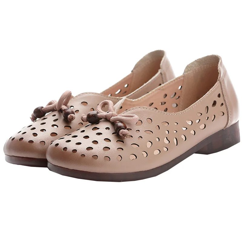 2022 High Quality Soft Genuine Leather Hollow Hole Hole Shoes Woman Casual Sandals Slippers Soft Sole Flat Sandals Trendy Shoes