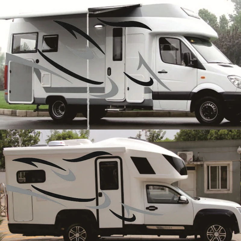 

Hot 1 Pair Motorhome RV Sticker Graphic Auto PVC Stickers for (Black+Grey) Vinyl KK Vinyl Decals