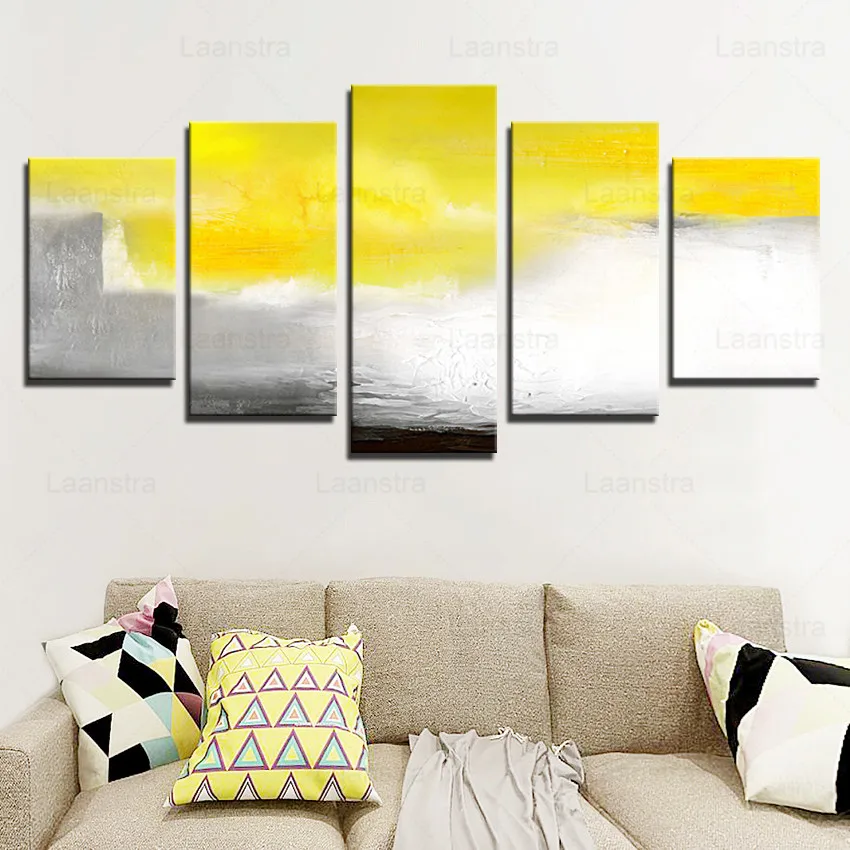 

Abstract Art Painting Series Yellow Visual Impact Decorative Painting Living Room Five Piece Set Living Room Canvas Painting