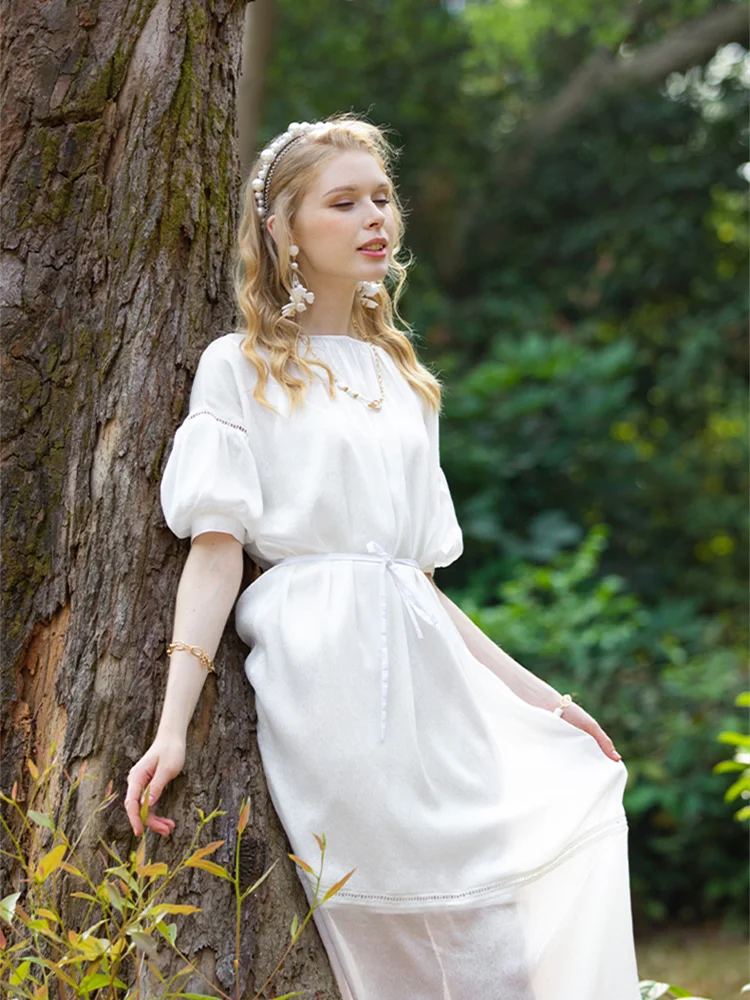 

Puff Sleeves Chic Design Sense White First Love Gentle Wind Dress Two-piece Spring and Summer Seaside Vacation