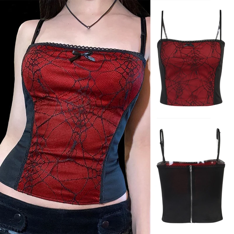 

Goth Tops Vintage Harajuku Sexy Cut Out Zipper Camisole Punk Backless Summer Basic Crop Camisole