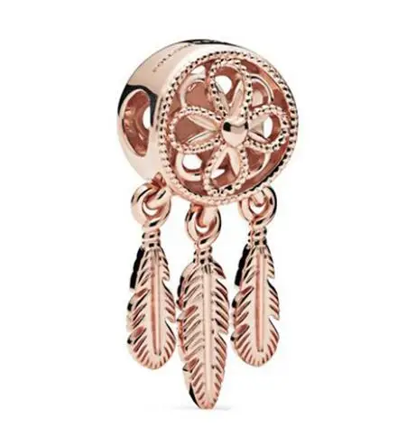 

Genuine 925 Sterling Silver Charm Rose Gold Spiritual Dreamcatcher Bead Fit Women Pan Bracelet & Necklace Diy Jewelry