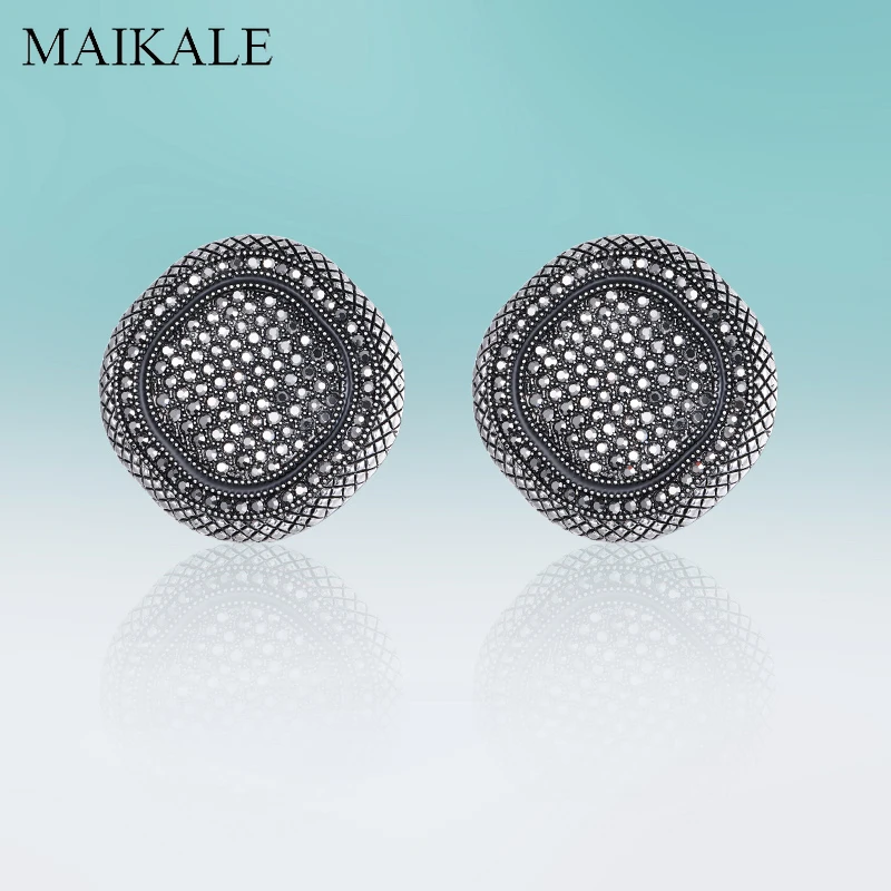 Женские винтажные серьги гвоздики MAIKALE черные геометрические из цинкового