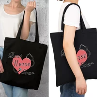 womens shopper shopping bags shoulder large capacity nurse pattern supermarket handbag reusable eco canvas grocery tote bag