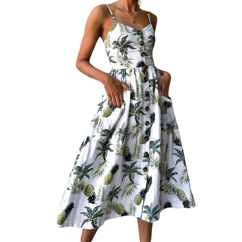 Летнее женское платье винтажное сексуальное богемное Цветочная Туника пляжное