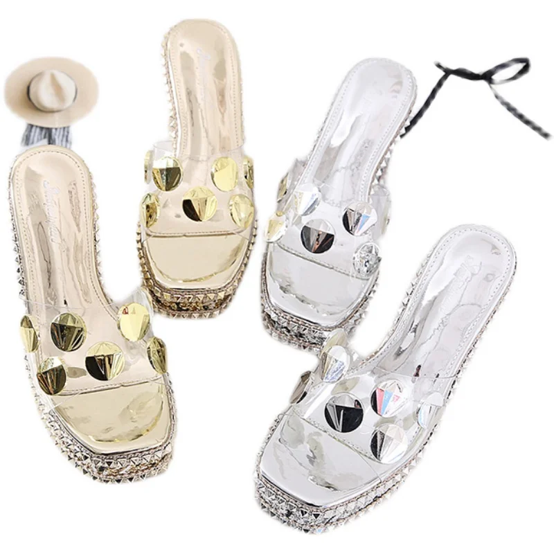 

Summer New Fashion Rhinestone Wedges Heel Sandals Open Toe Sandals Shoes