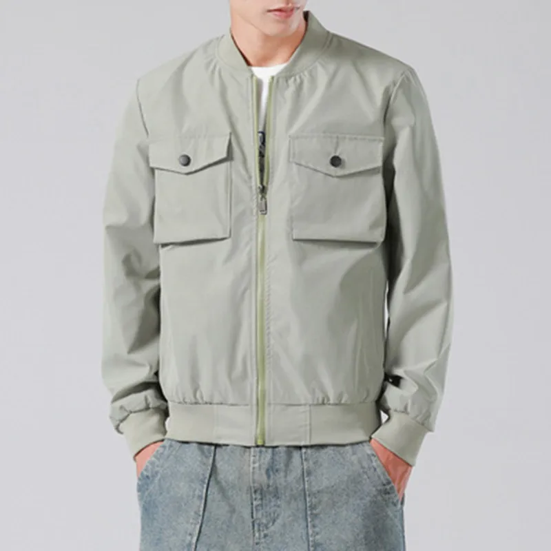 

2021 New Autumn Solid Men's Coat Zip with Zipper Pocket Jacket Long Sleeve Warm Streetwear Windbreaker