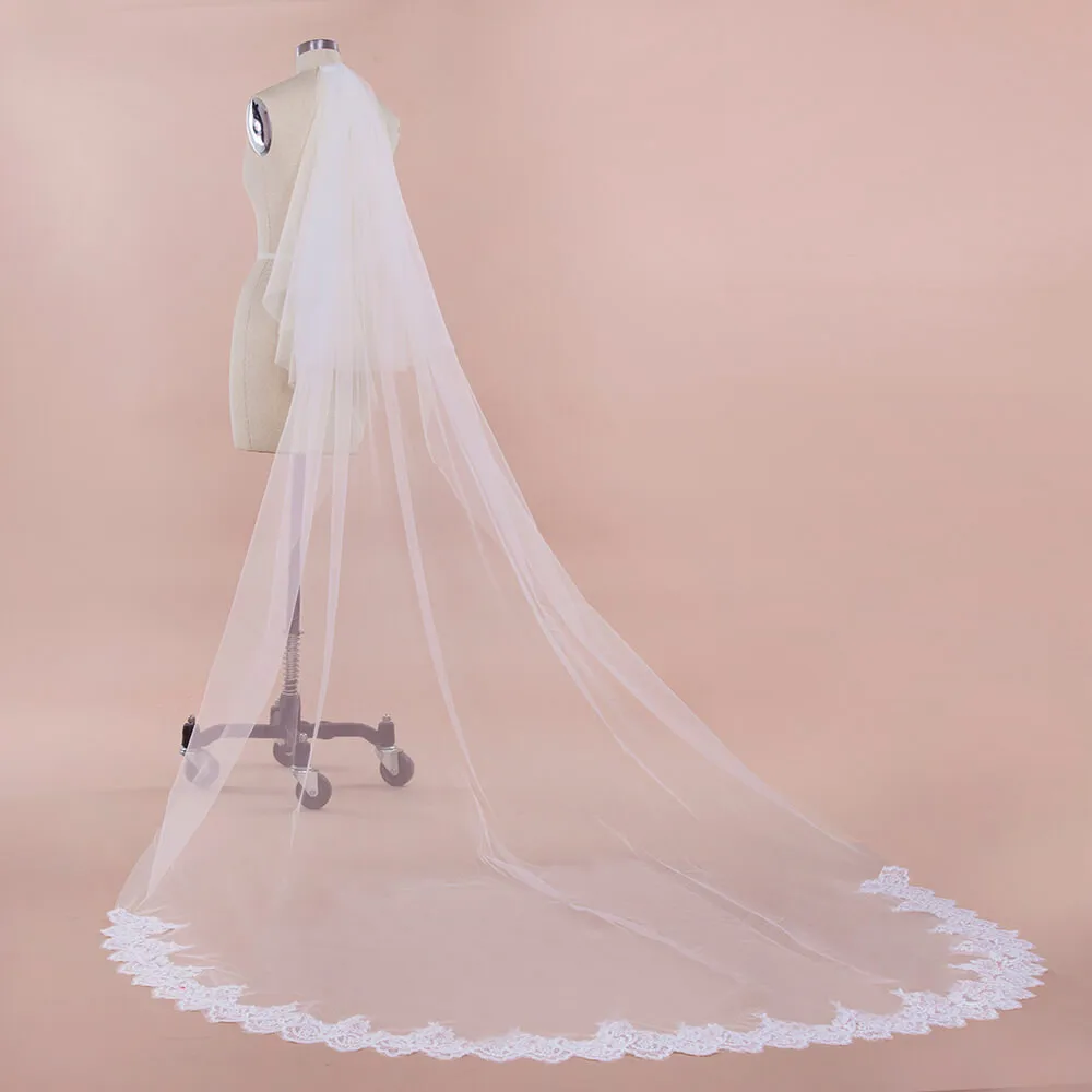 Вуаль для свадьбы 3M с блестками кружевным краем собора Длинная свадебная вуаль