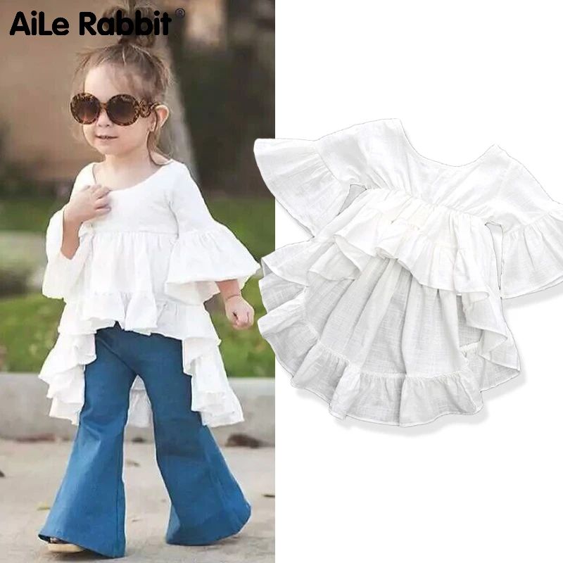 Одежда для девочек топ футболка хлопковая рубашка с длинными рукавами и трубами