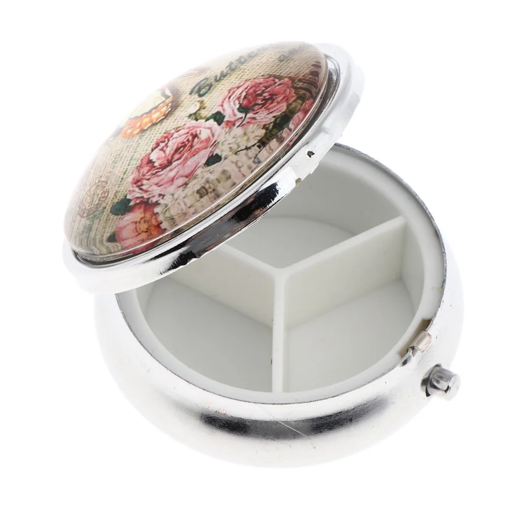 Круглый цветочный чехол для хранения таблеток портативная коробка макияжа Тени