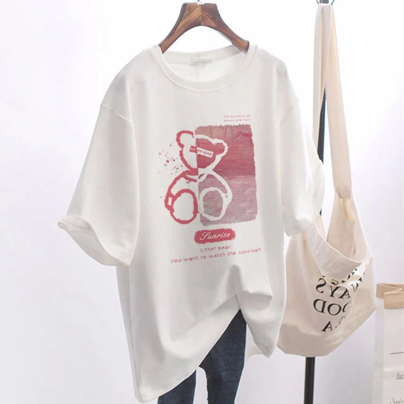 

Футболка оверсайз, женская летняя Универсальная футболка с принтом средней и длинной