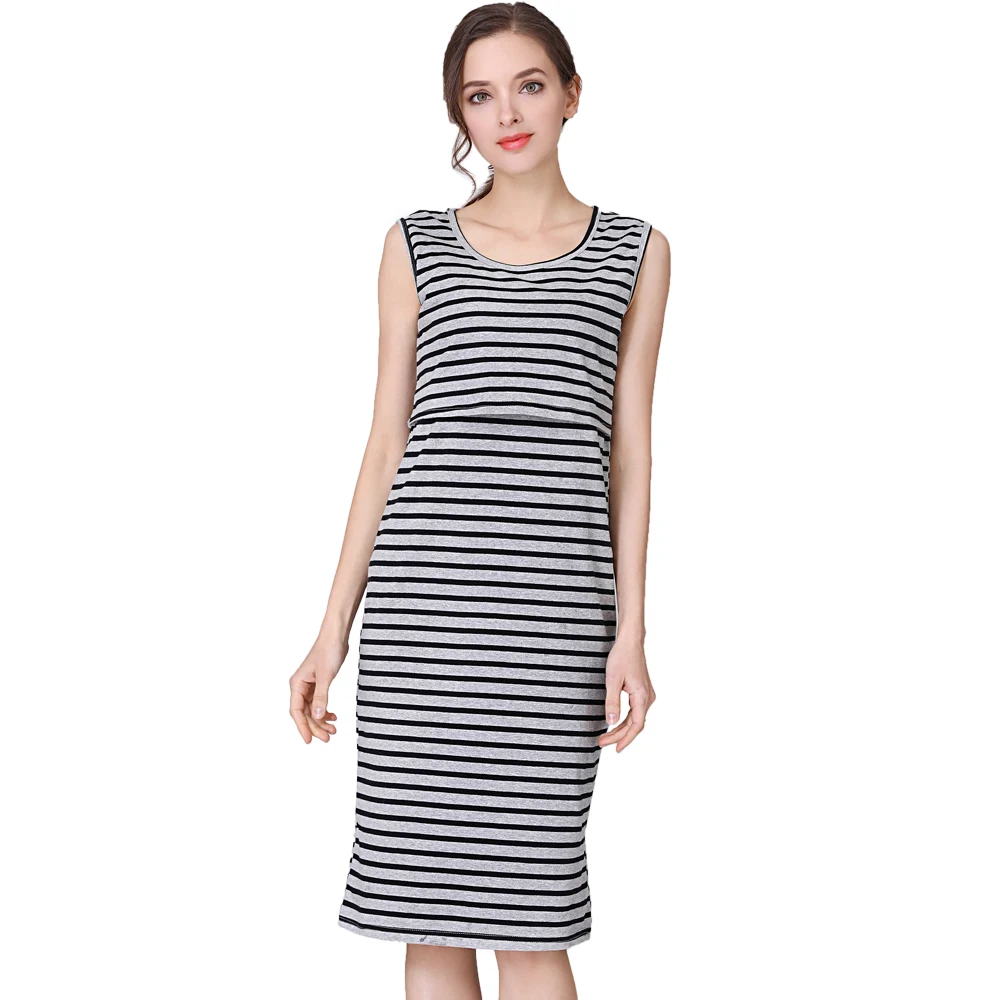 Платье женское эластичное хлопковое в полоску большого размера | Мать и ребенок