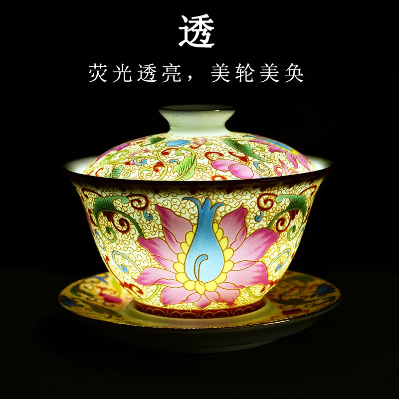 Chinese Ceramic Gaiwan Tea Set Teaware Sancai Traditional Lid Bowl Saucer Handmade Brew Cup 150ml | Дом и сад