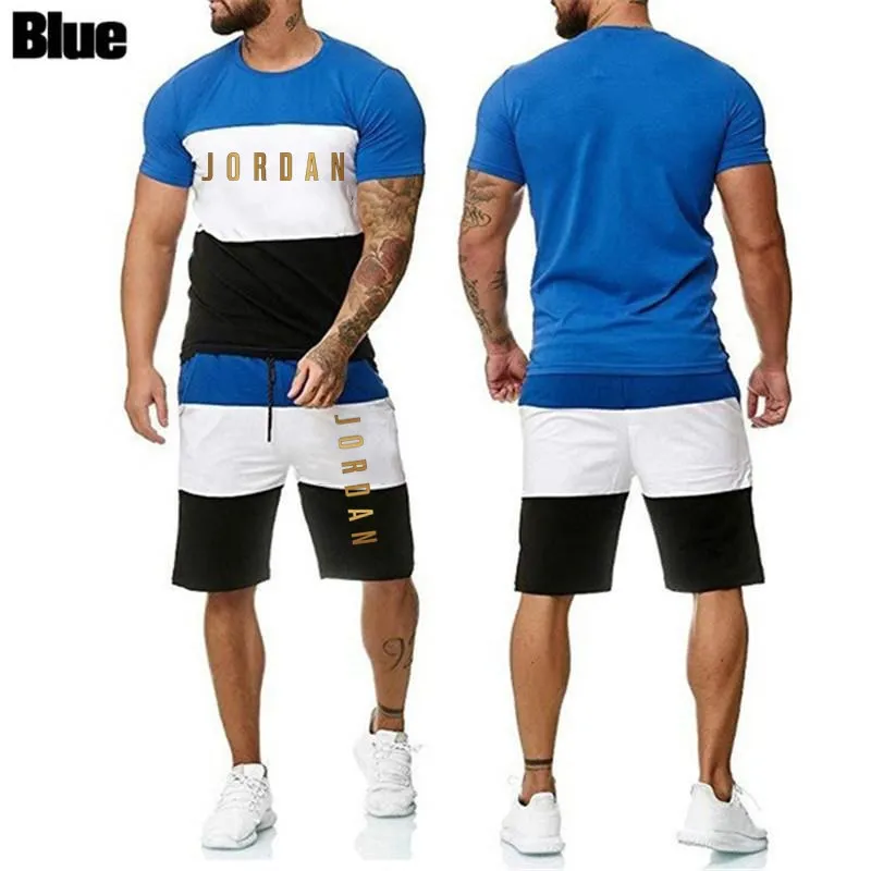 

2021 The new Summer Men Set Fitness Suit Sporting Suits Short Sleeve T Shirt + Shorts Quick Drying 2 Piece Joining Together Sets