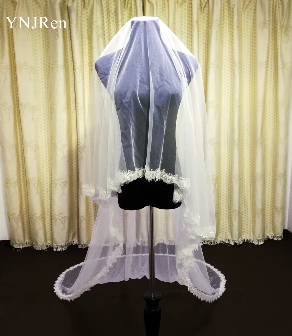 Однослойная кружевная свадебная вуаль с полными краями и ресницами 3 м 4 гребнем