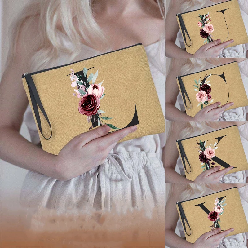 

Alphabet Bridesmaid Makeup Bag Handbag Bridal Cosmetic Bags Women Toiletries Organizer Female Storage Make Up Cases Wedding Gift