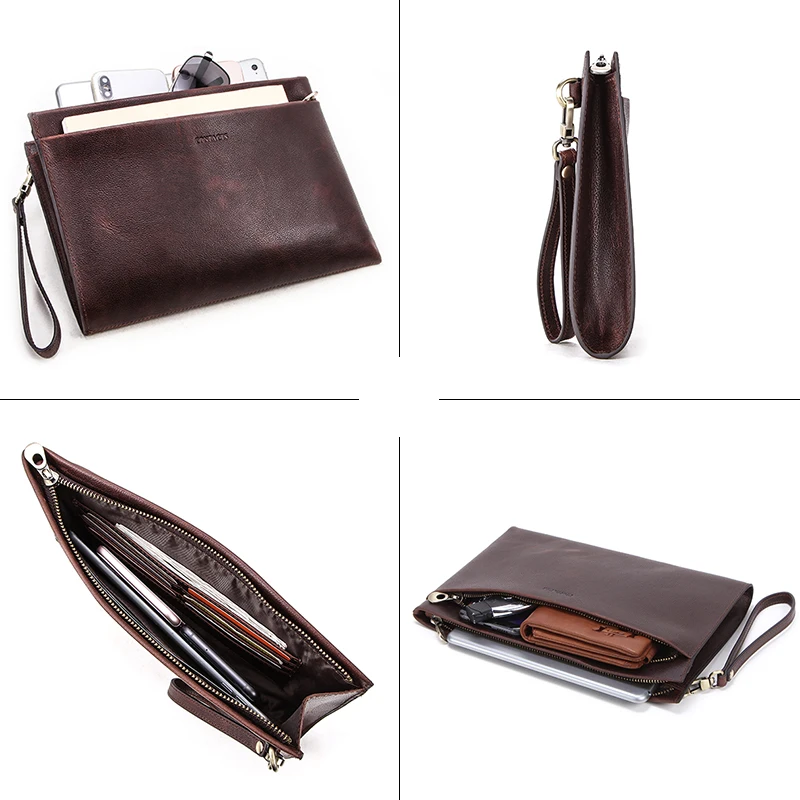 CONTACT'S Мужской клатч из натуральной кожи от бренда с металлическим ремешком