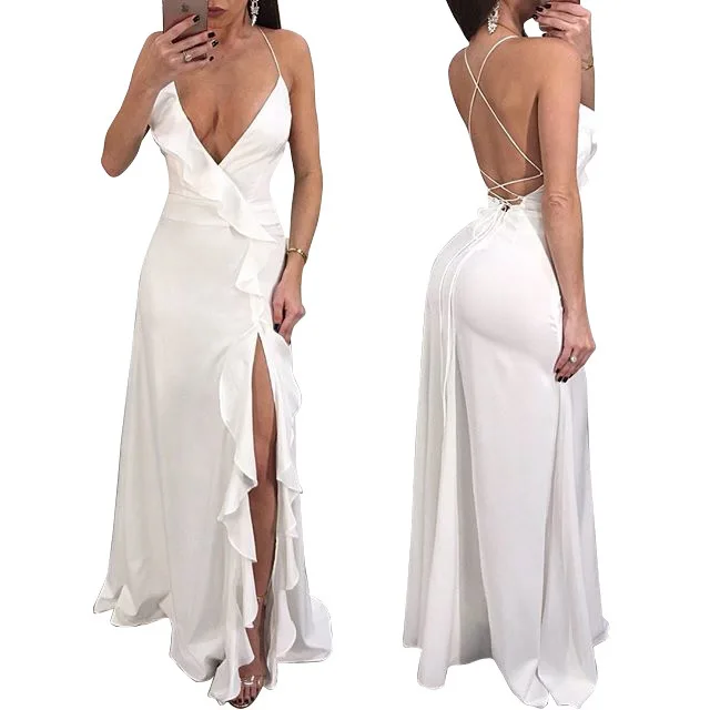 Женское богемное платье макси на бретелях спагетти летнее пляжное с открытой