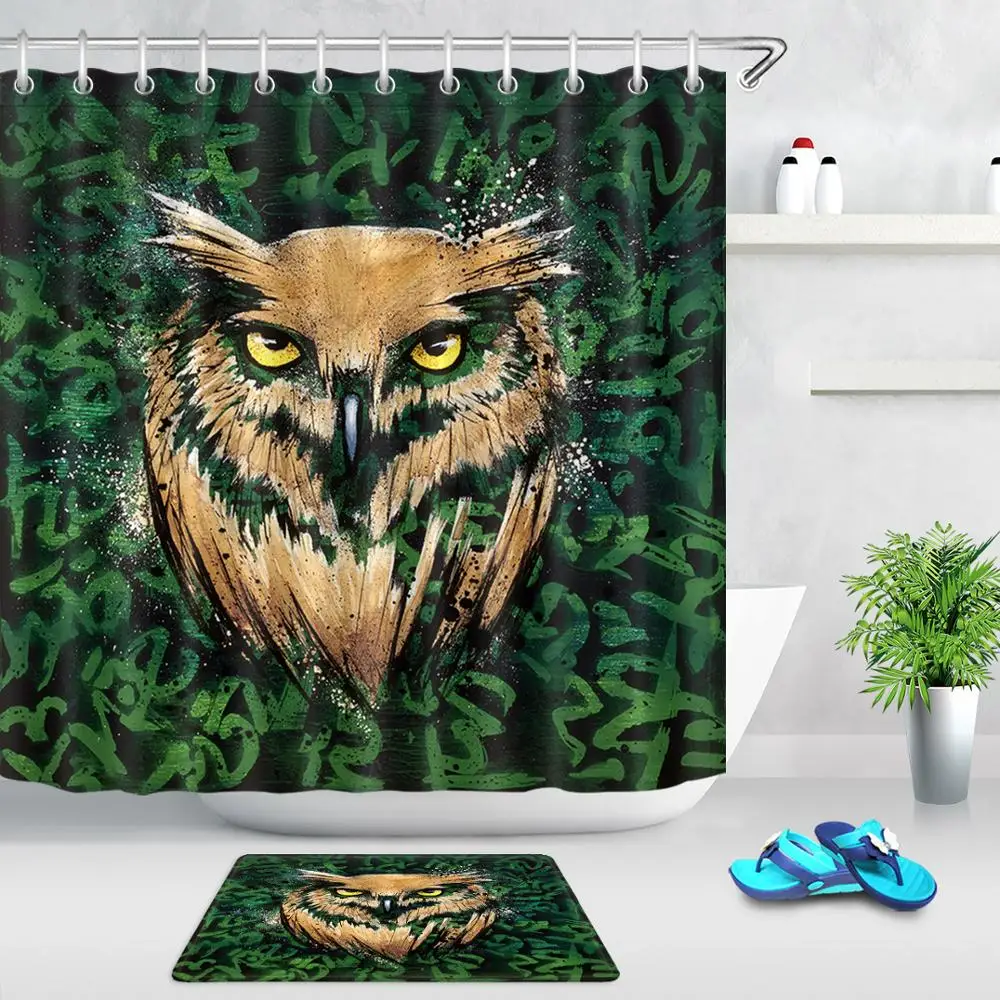 

Занавеска для душа с рисунком совы, рисованная вручную, тканевая занавеска для ванны с мультяшными животными, водонепроницаемая занавеска ...