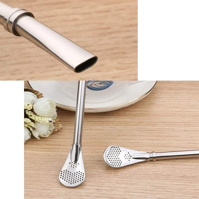 

Reusable Stainless Steel Drinking Straws with Filter Spoon 6 Pcs Drinking Straws with 2 Pcs Cleaning Brushes