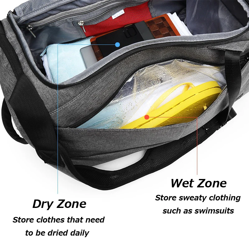 Men Multifunction Fitness Bag Dry Wet Separation Gym Travel Bag Portable Polyester Grey Black Yoga Kung Fu Martial Arts Handbag