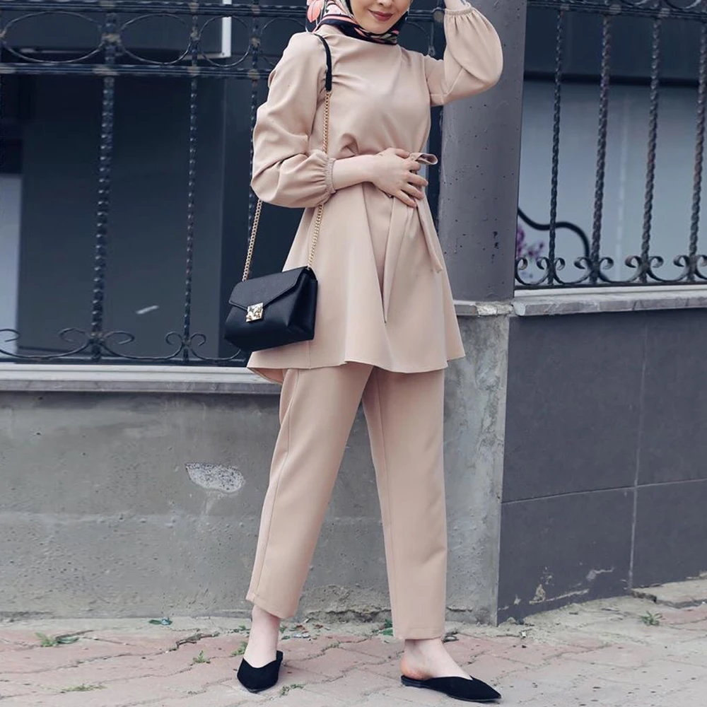 Eid комплекты для мусульман из двух частей турецкие топы и штаны Vetment Femme Hijab платье