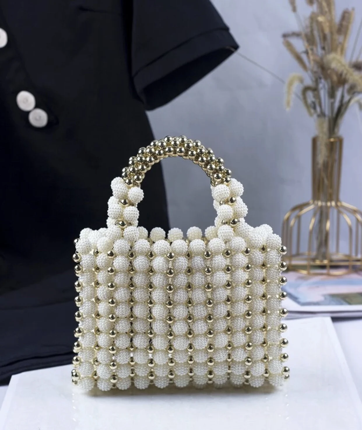 Fashion Handmade Abs Beaded Pearl HandBag Wedding Evening Party Clutch Bag Luxury Design Women's Coin Purse Totes Female 2021New